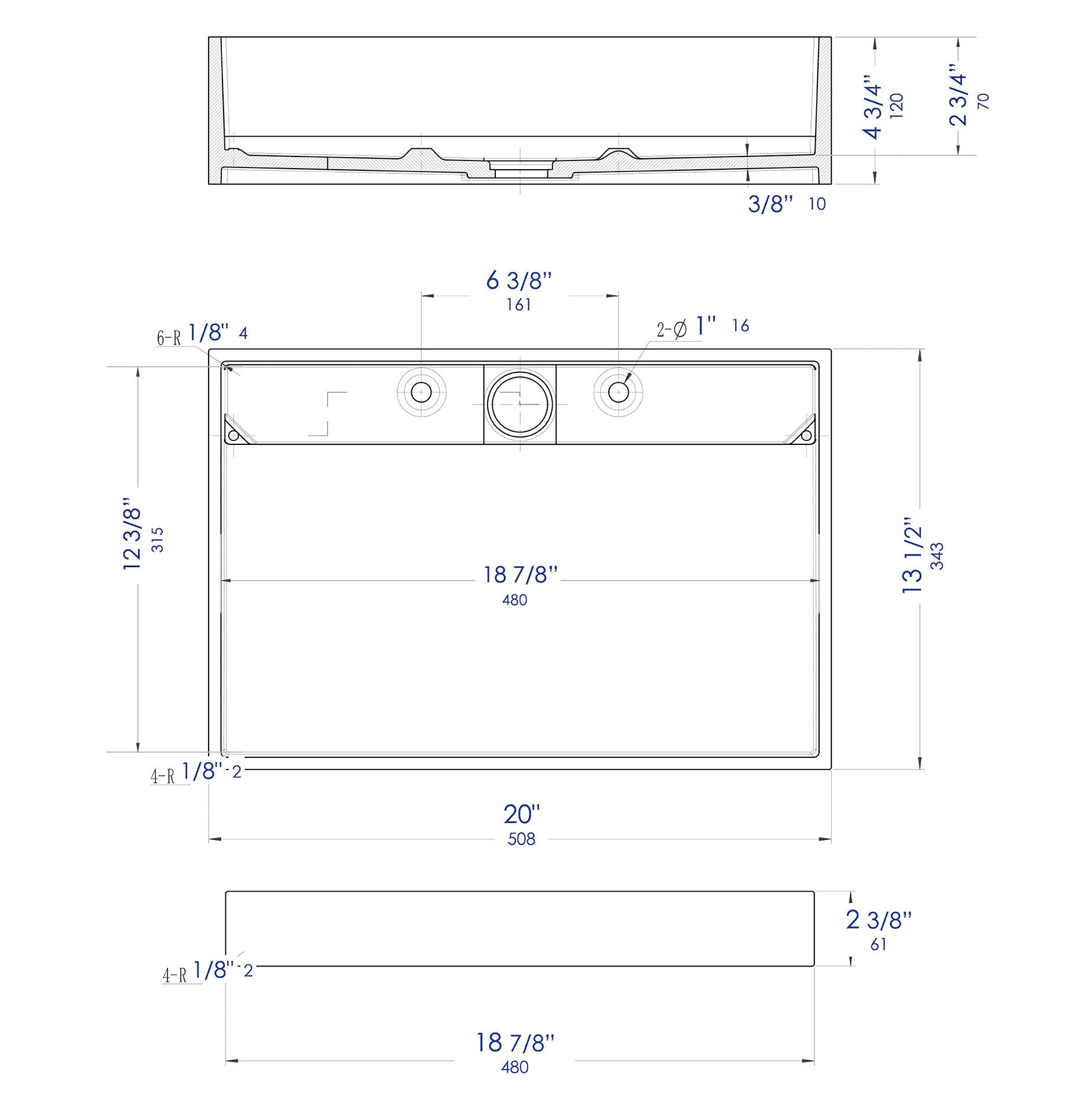 ALFI brand 20" x 13.5" Rectangle Above Mount Resin Bathroom Sink, Black & White, No Faucet Hole, ABRS2014BM