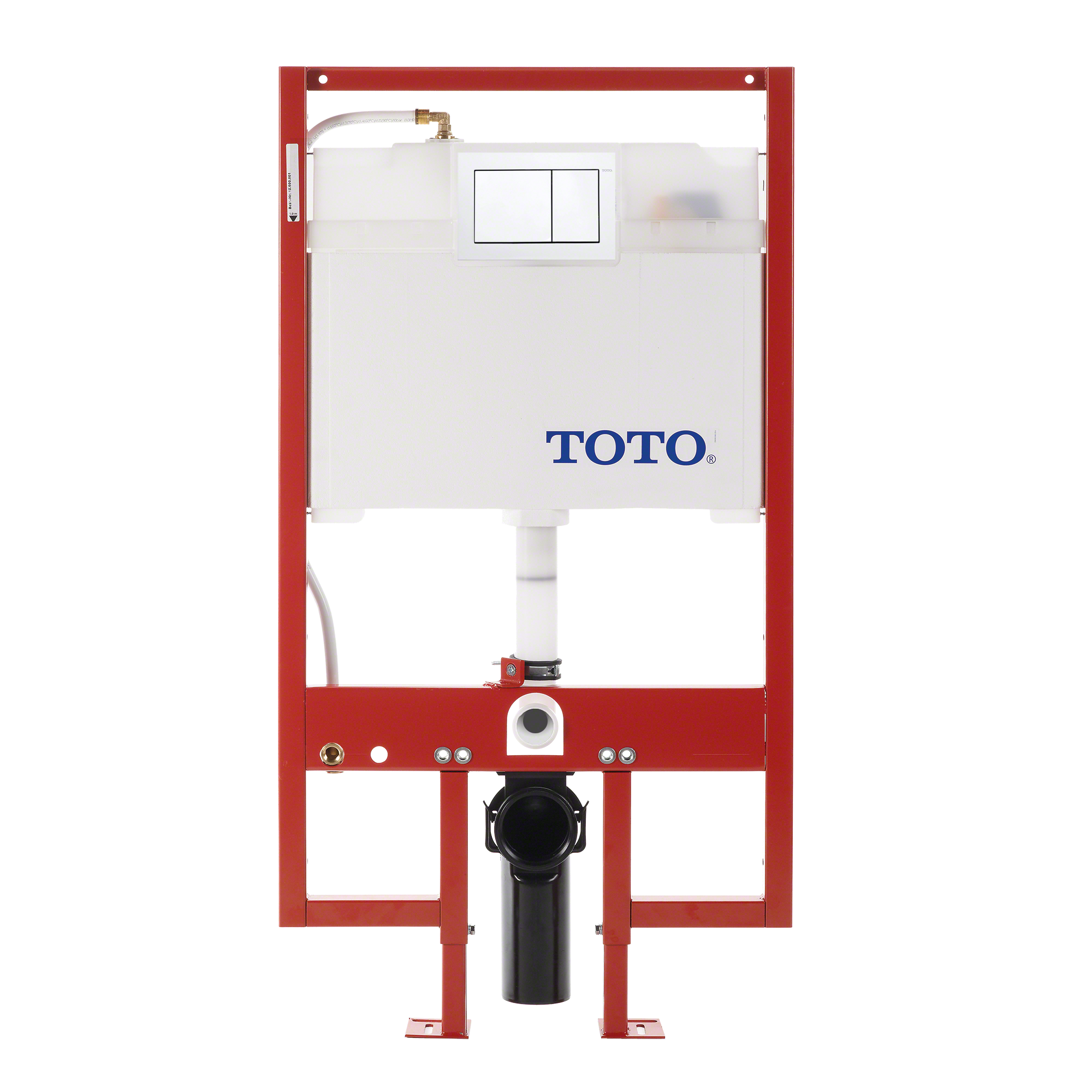 TOTO DuoFit In-Wall Dual Flush 0.9 and 1.6 GPF Tank System PEX Supply Line and White Rectangular Push Plate, Stainless Steel, WT151800M#WH