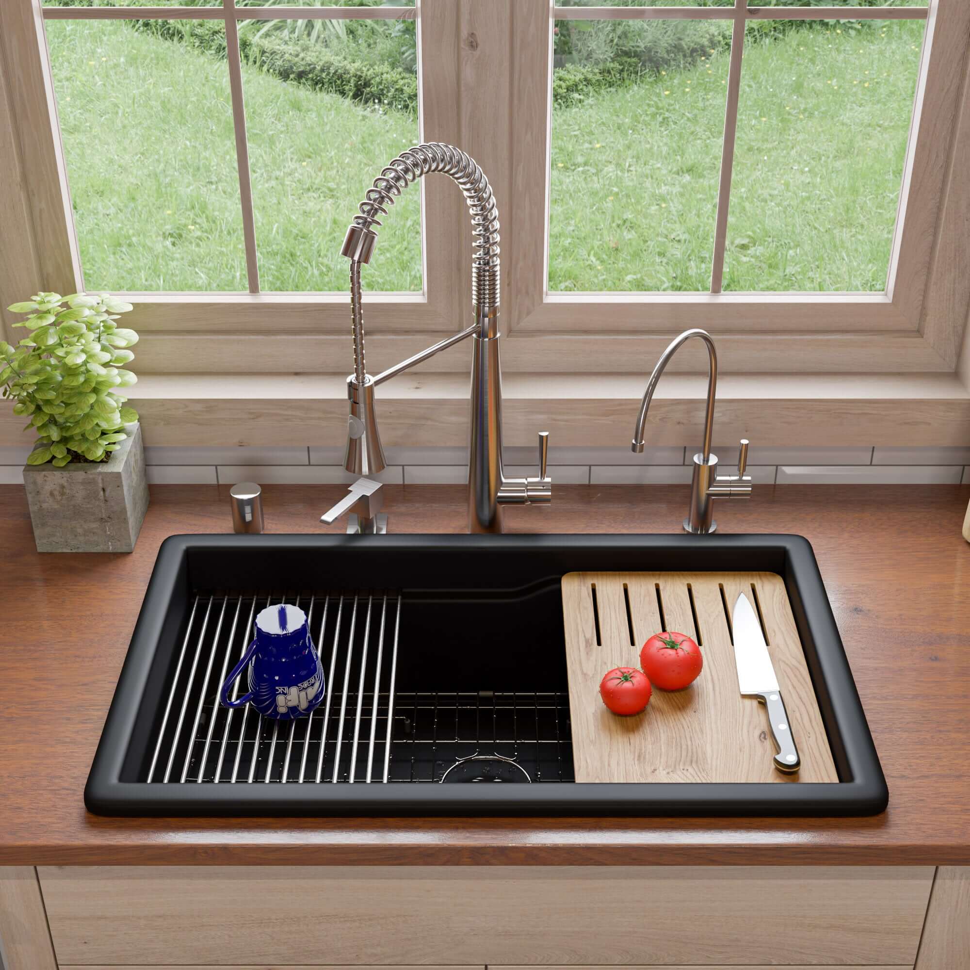 ALFI brand 32 fireclay workstation farmhouse step rim sink black matte product image