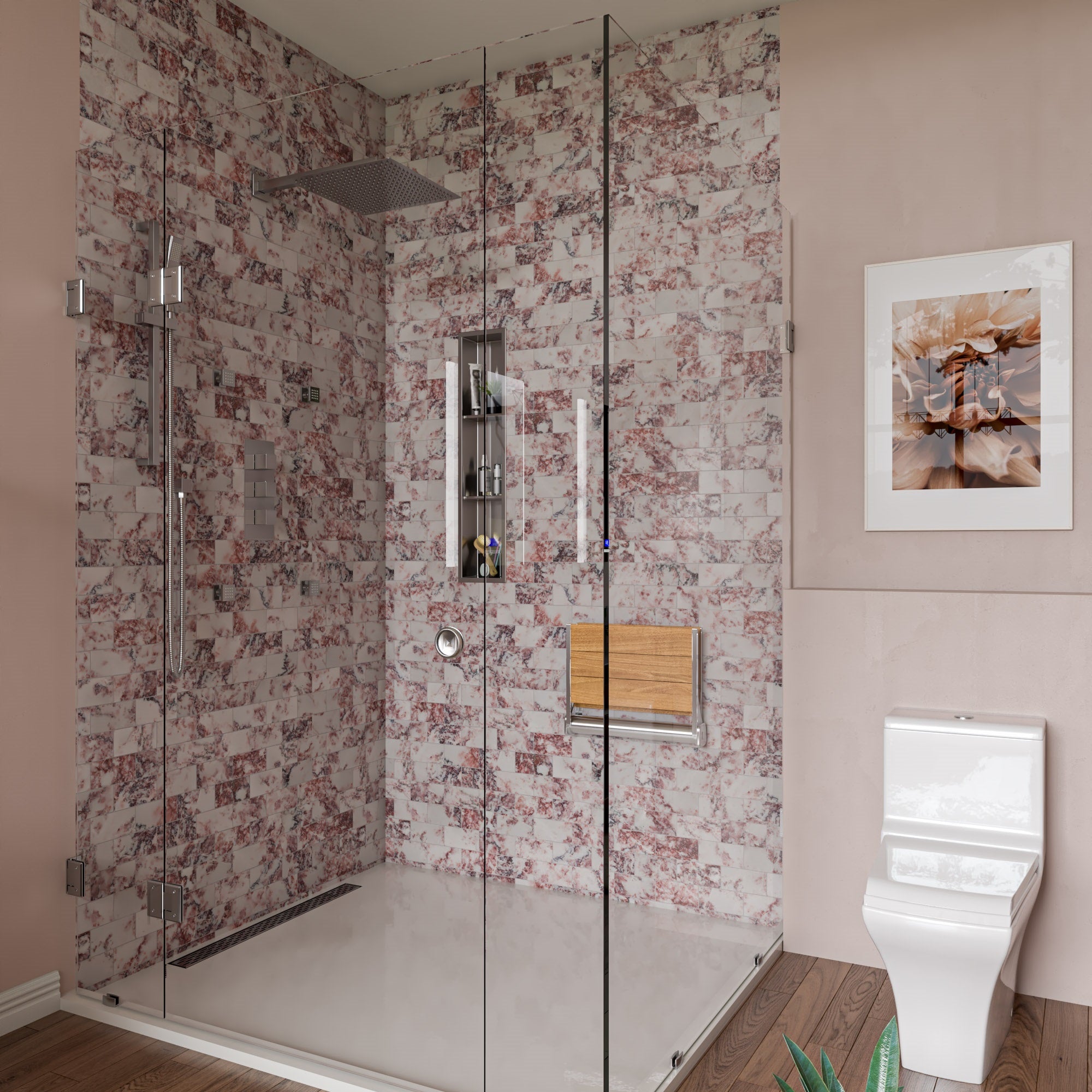 Alternate Image for ALFI brand ABLD32C 32" Modern Stainless Steel Linear Shower Drain with Groove Holes, ABLD32C-BSS