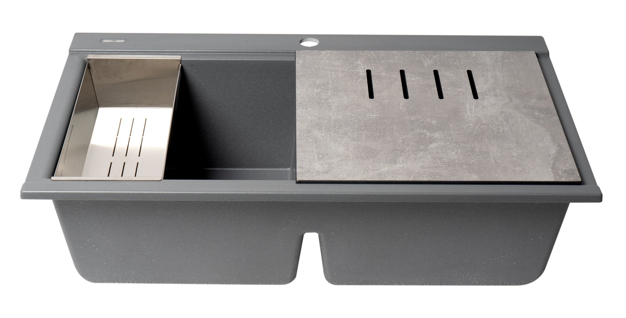 Alternate Image for ALFI 34" Drop In Granite Composite Workstation Kitchen Sink with Accessories, 50/50 Double Bowl, Titanium, 1 Faucet Hole, AB3418DBDI-T