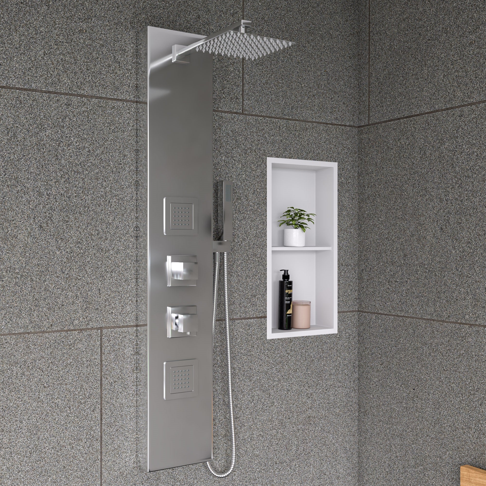 Alternate Image for ALFI brand ABNC1224-W 12 x 24 White Matte Stainless Steel Vertical Double Shelf Bath Shower Niche, 20 Gauge