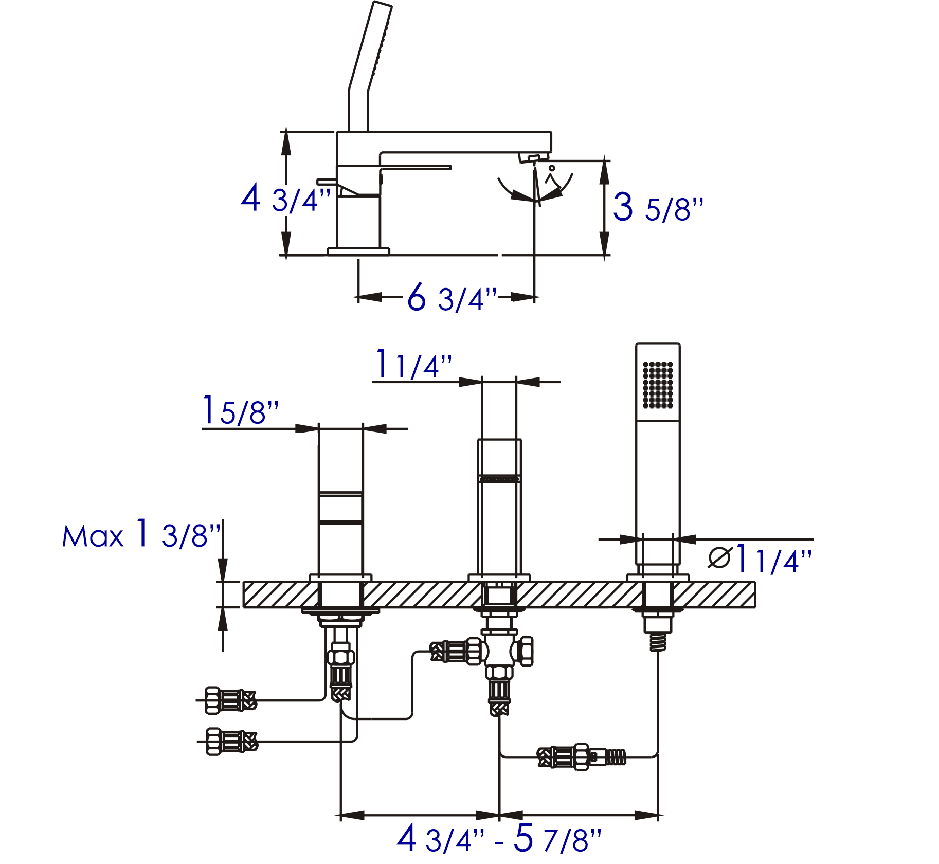 ALFI brand Brass, AB2322-PC Polished Chrome Deck Mounted Tub Filler and Square Hand Held Shower Head