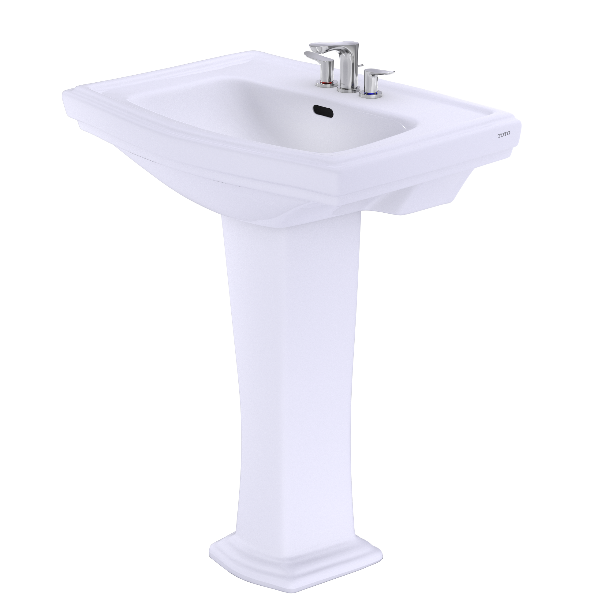 Alternate Image for TOTO Clayton Rectangular Pedestal Bathroom Sink for 4 Inch Center Faucets, Cotton White, Vitreous China, LPT780.4#01