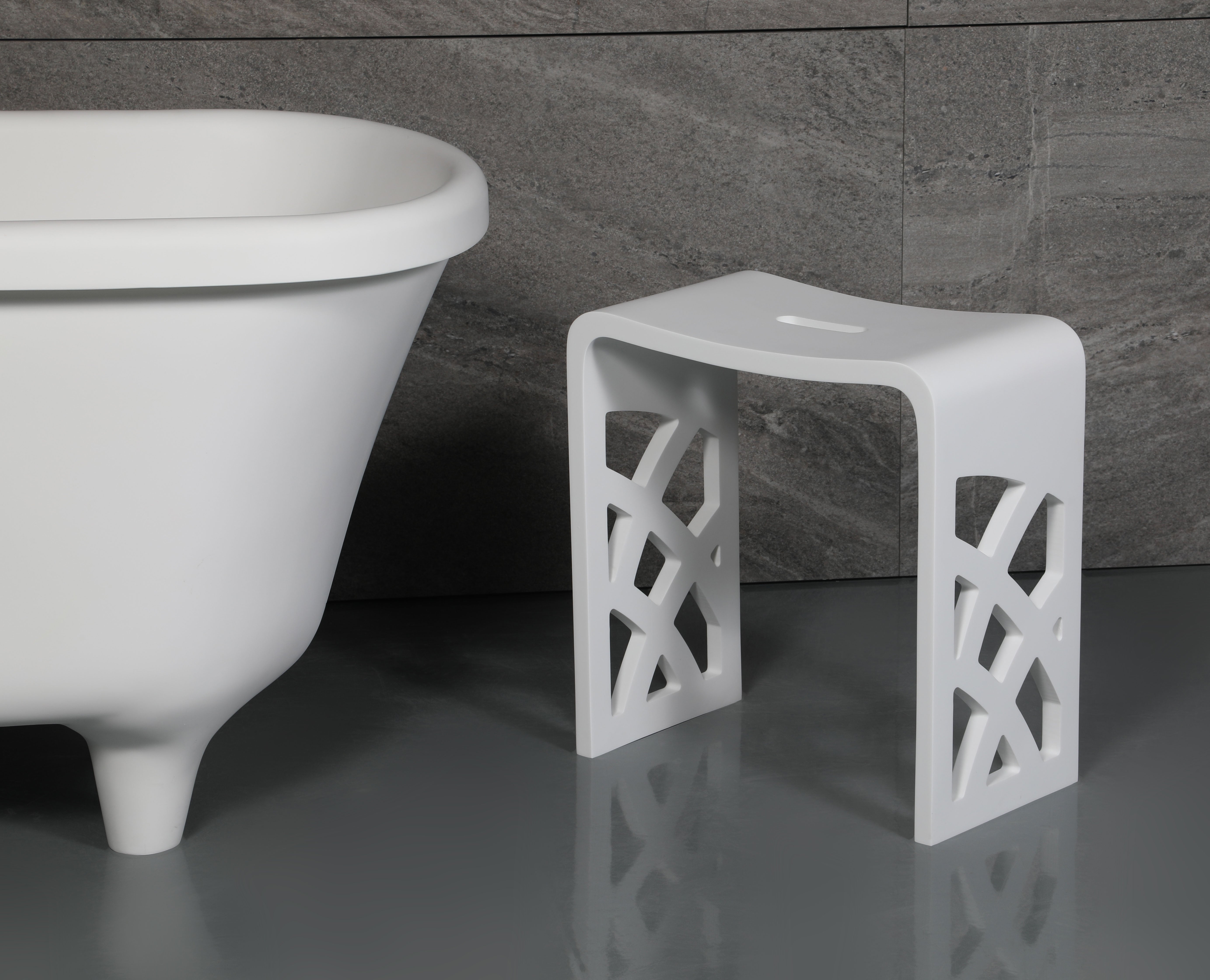 Alternate Image for ALFI brand ABST88 Designer White Matte Solid Surface Resin Bathroom / Shower Stool