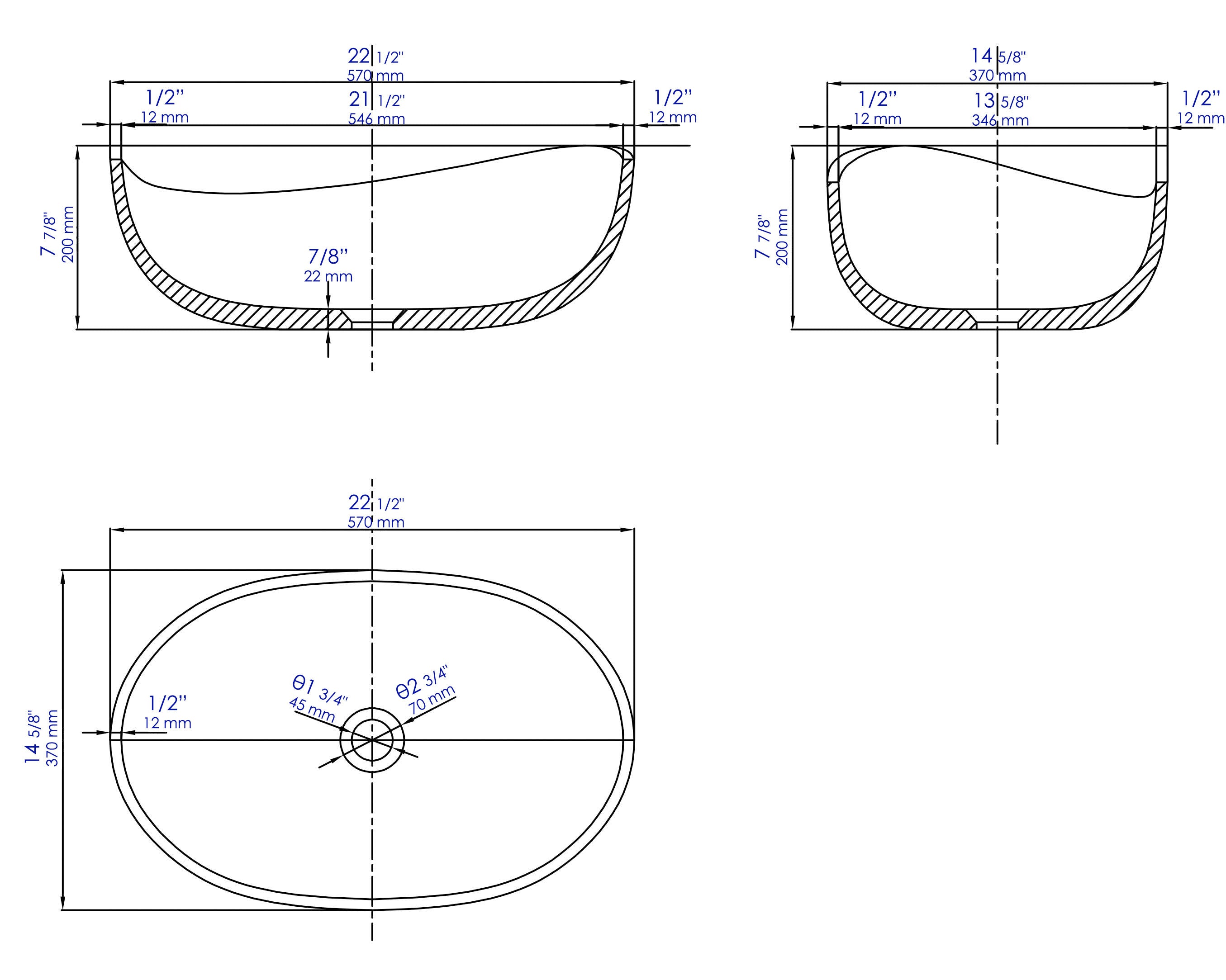 ALFI brand 22.5" x 14.6" Oval Above Mount Concrete Bathroom Sink, Gray Matte, No Faucet Hole, ABCO23O