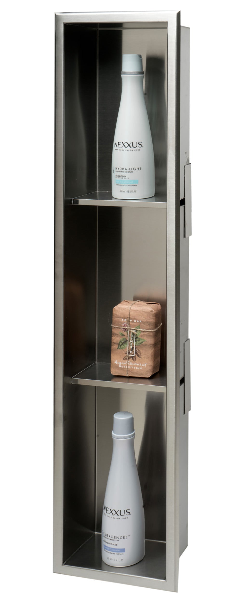 ALFI brand ABN0836-BSS 8 x 36 Brushed Stainless Steel Vertical Triple Shelf Bath Shower Niche, 20 Gauge