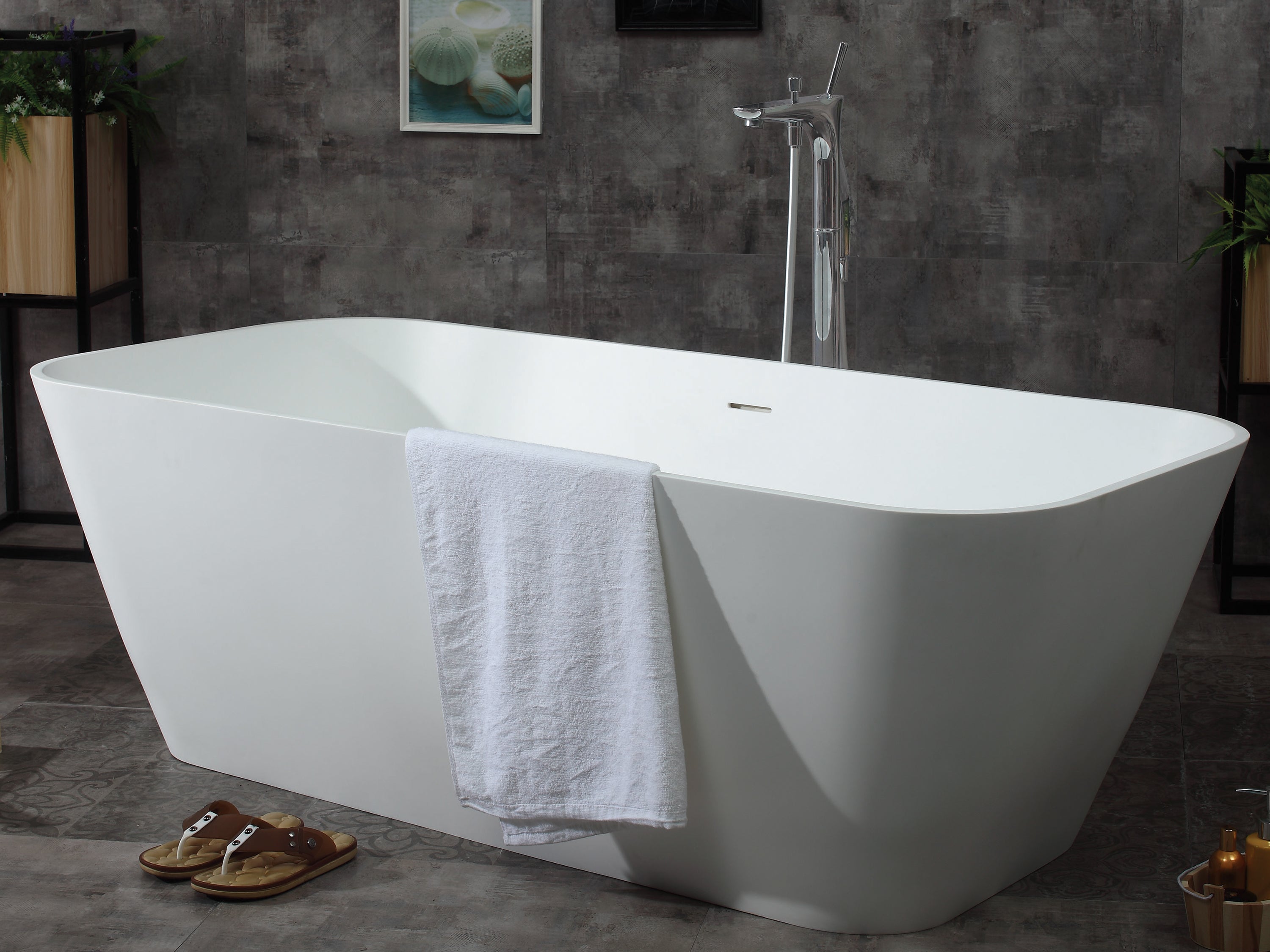 Alternate Image for ALFI brand 68" Solid Surface Smooth Resin Free Standing Rectangle Soaking Bathtub, White Matte, AB9952