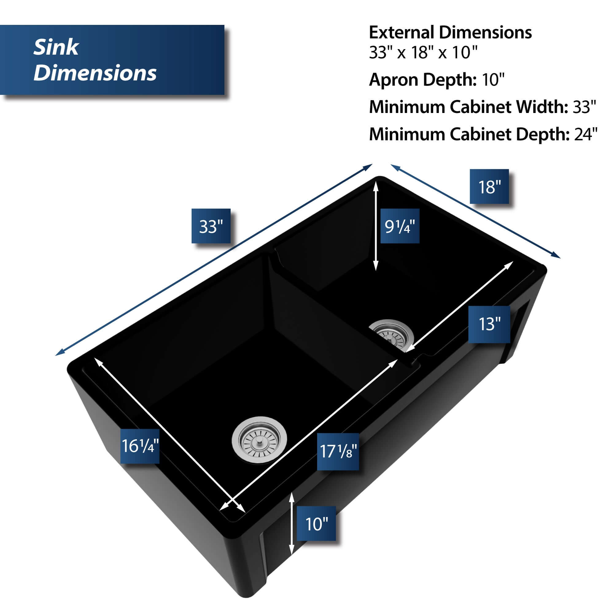 Alternate Image for Karran Fireclay 33" Fireclay Farmhouse Sink with Accessories, 60/40 Double Bowl, Matte Black, FCP33DBMB