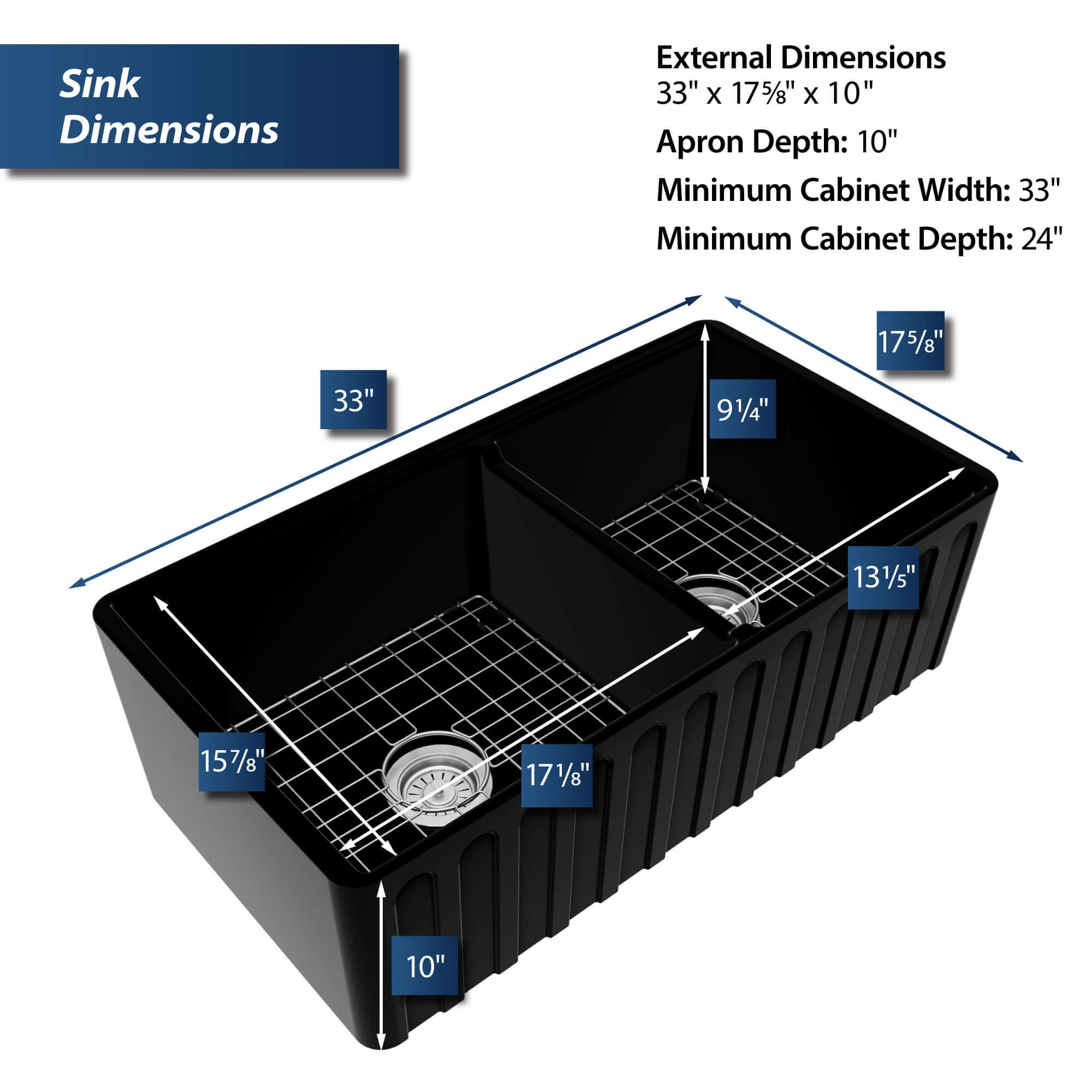 Alternate Image for Karran Fireclay 33" Fireclay Workstation Farmhouse Sink with Accessories, 60/40 Double Bowl, Matte Black, FCWSF33DBMB-PK1