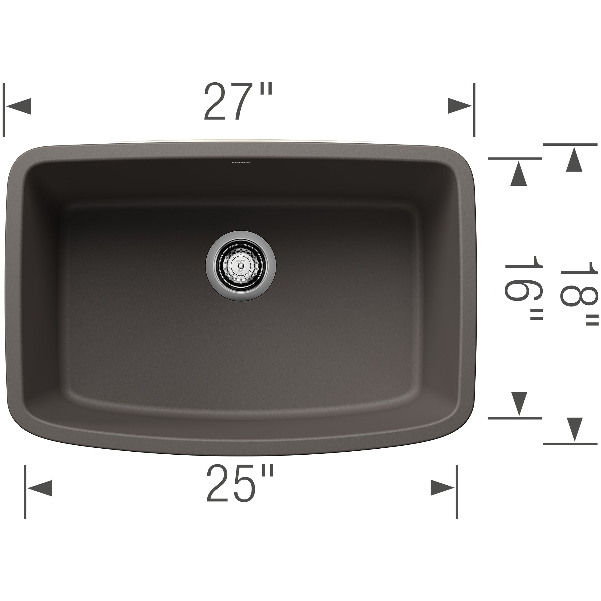 Blanco Valea 27" Undermount Silgranit Kitchen Sink, Volcano Gray, No Faucet Hole, 443127