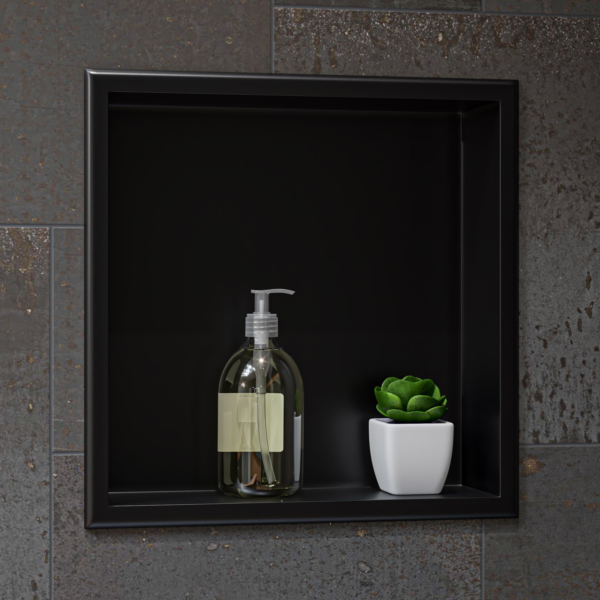 ALFI brand ABNP1616-BB 16" x 16" Brushed Black PVD Steel Square Single Shelf Shower Niche, Stainless Steel, 20 Gauge