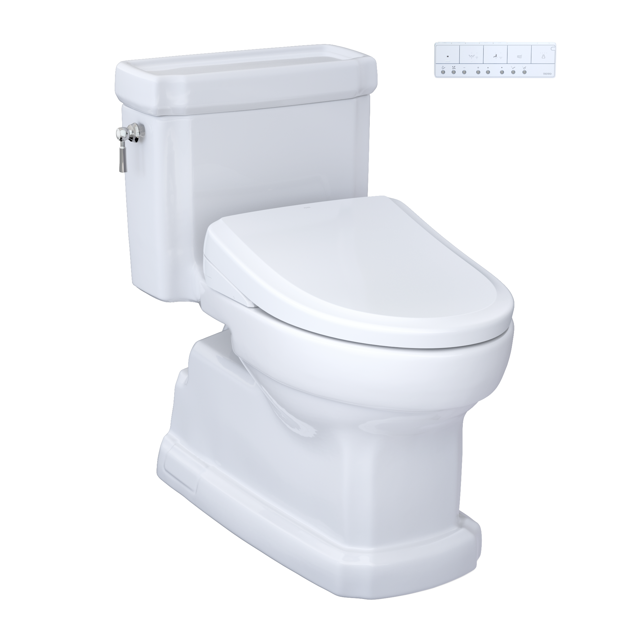 TOTO WASHLET+ Eco Guinevere Elongated 1.28 GPF Universal Height Toilet, S7A Classic Bidet Seat with AutoFlush and Auto Open/Close, Cotton White, Vitreous China|Plastic, MW9744734CEFGA#01