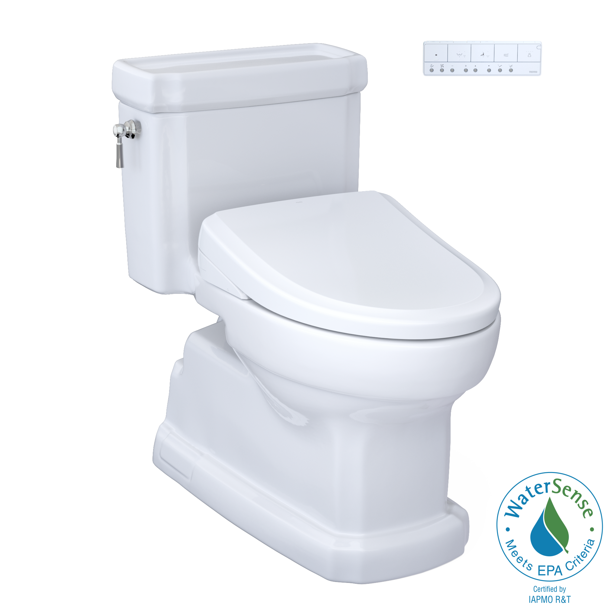 TOTO WASHLET+ Eco Guinevere Elongated 1.28 GPF Universal Height Toilet and S7 Classic Bidet Seat with Auto Flush, Cotton White, Vitreous China|Plastic, MW9744724CEFGA#01