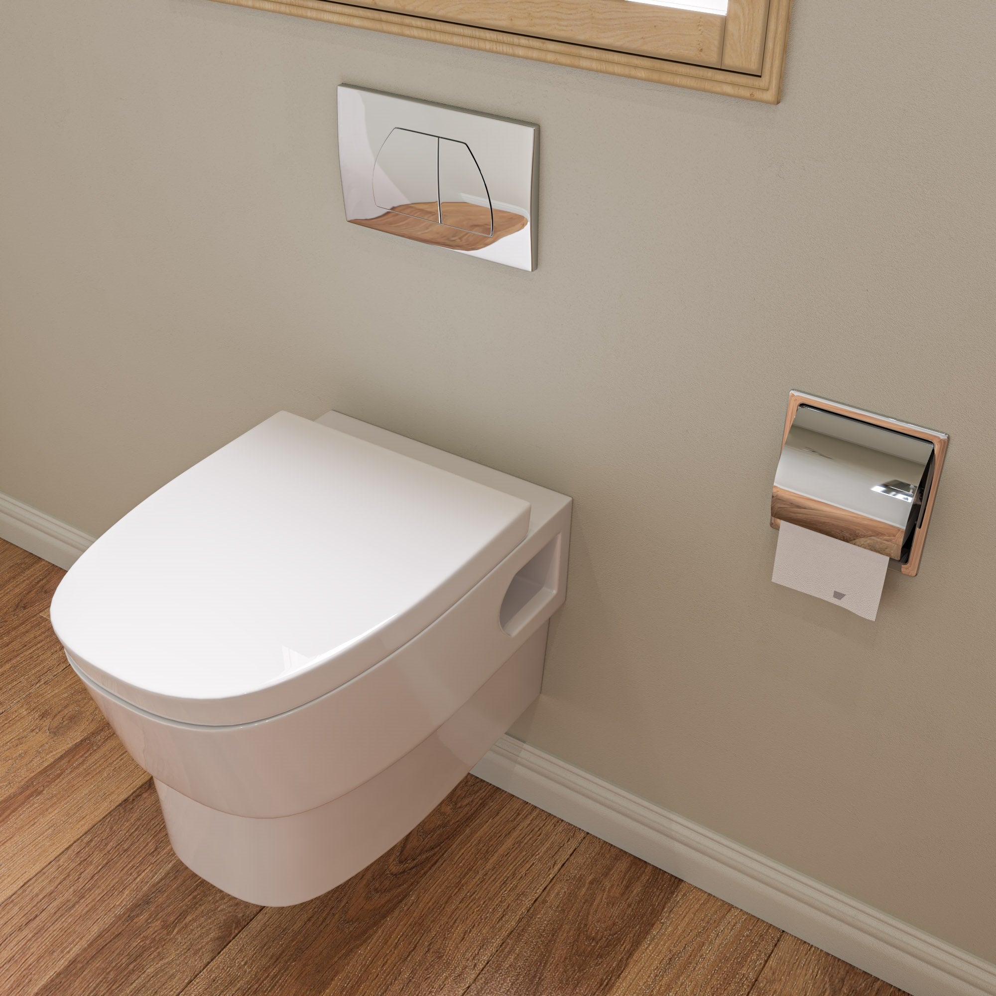 Alternate Image for EAGO Porcelain, White, WD332 Round Modern Wall Mount Dual Flush Toilet Bowl
