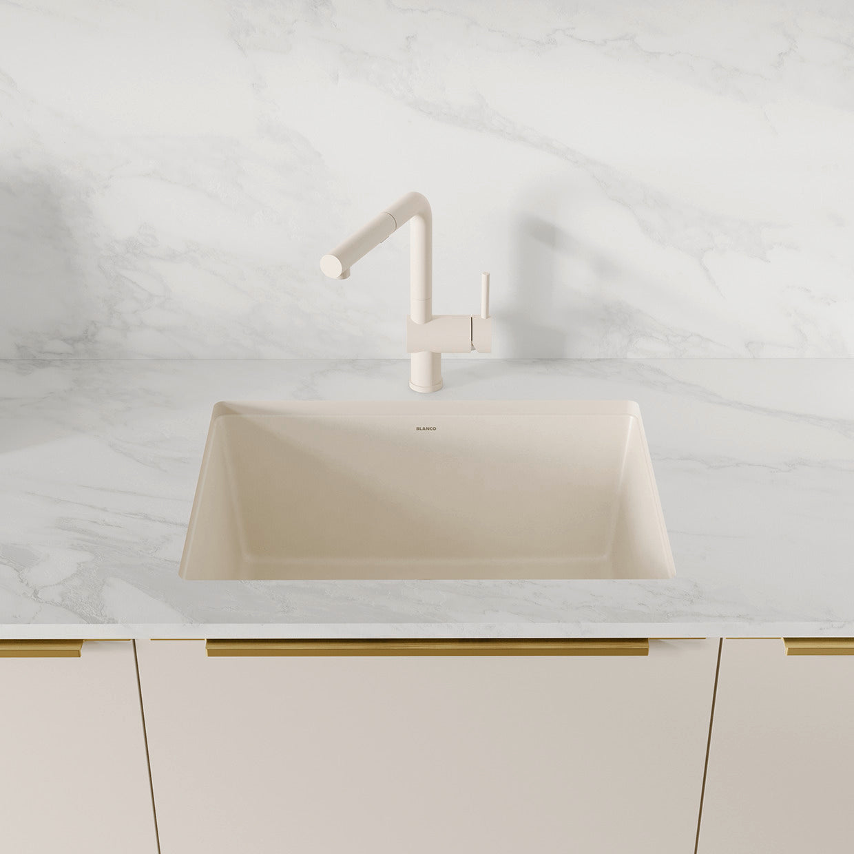 Blanco Precis 23" Undermount Silgranit Kitchen Sink, Soft White, No Faucet Hole, 527402