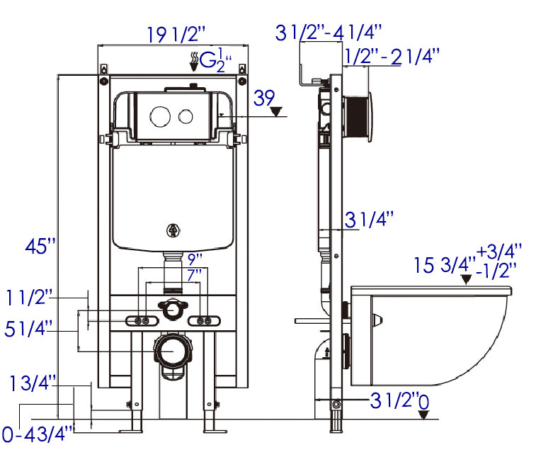 EAGO PWG380-W White Dual Flush Wall Mounted Toilet Tank Carrier for WD101, WD332, WD333, Metal