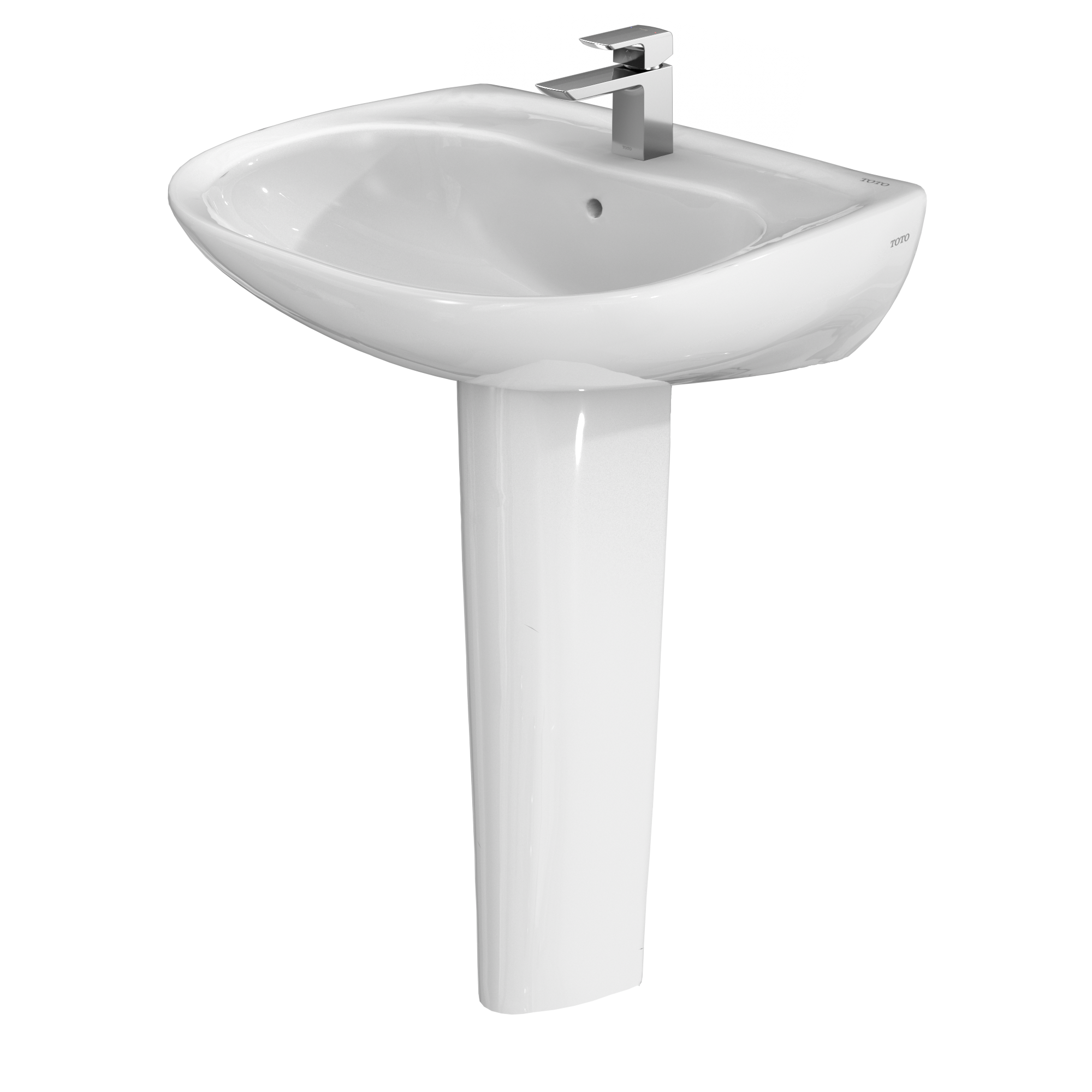 Alternate Image for TOTO Prominence Oval Basin Pedestal Bathroom Sink with CeFiONtect for Single Hole Faucets, Cotton White, Vitreous China, LPT242G#01