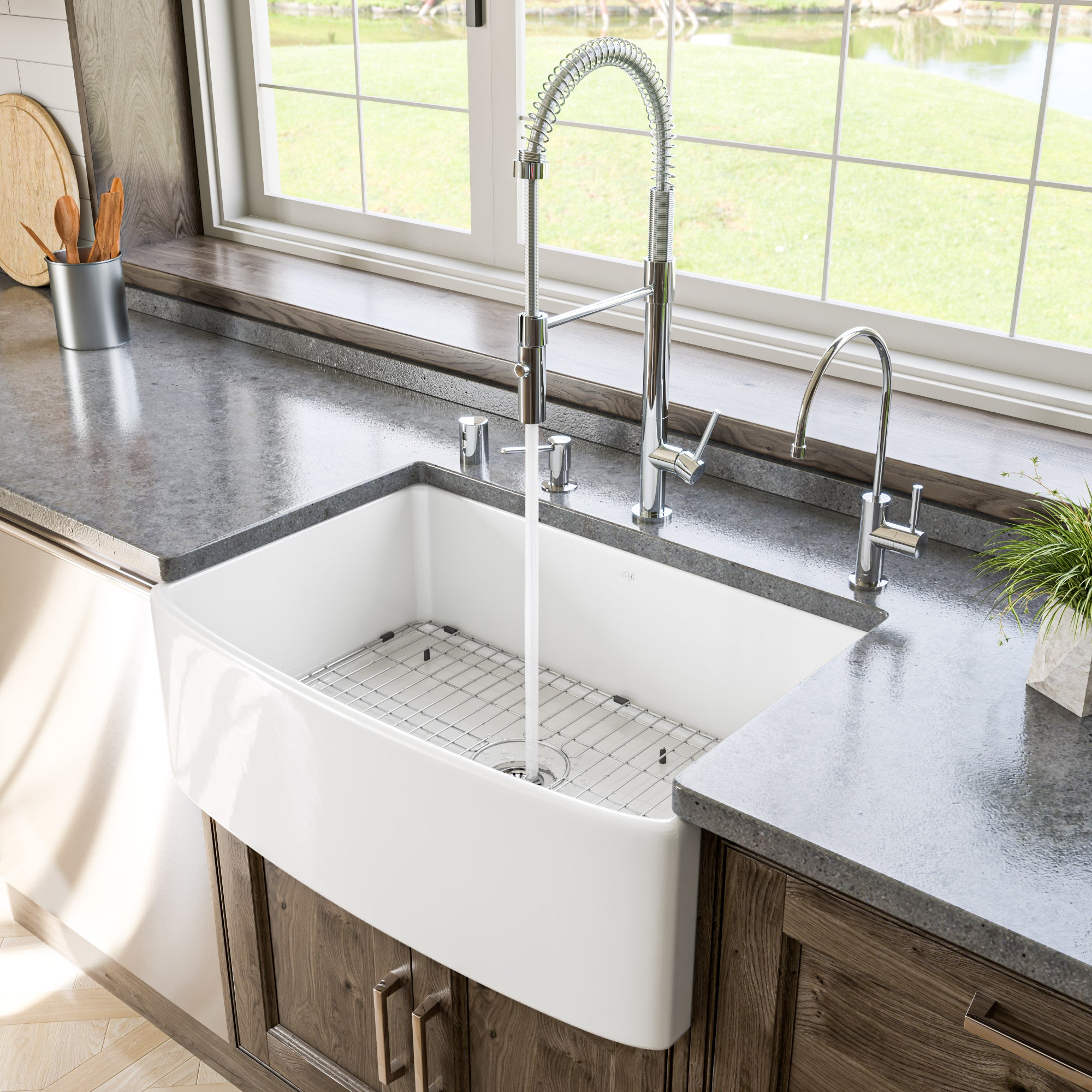 ALFI brand 30" Fireclay Farmhouse Sink with Accessories, White, ABFC3020-W