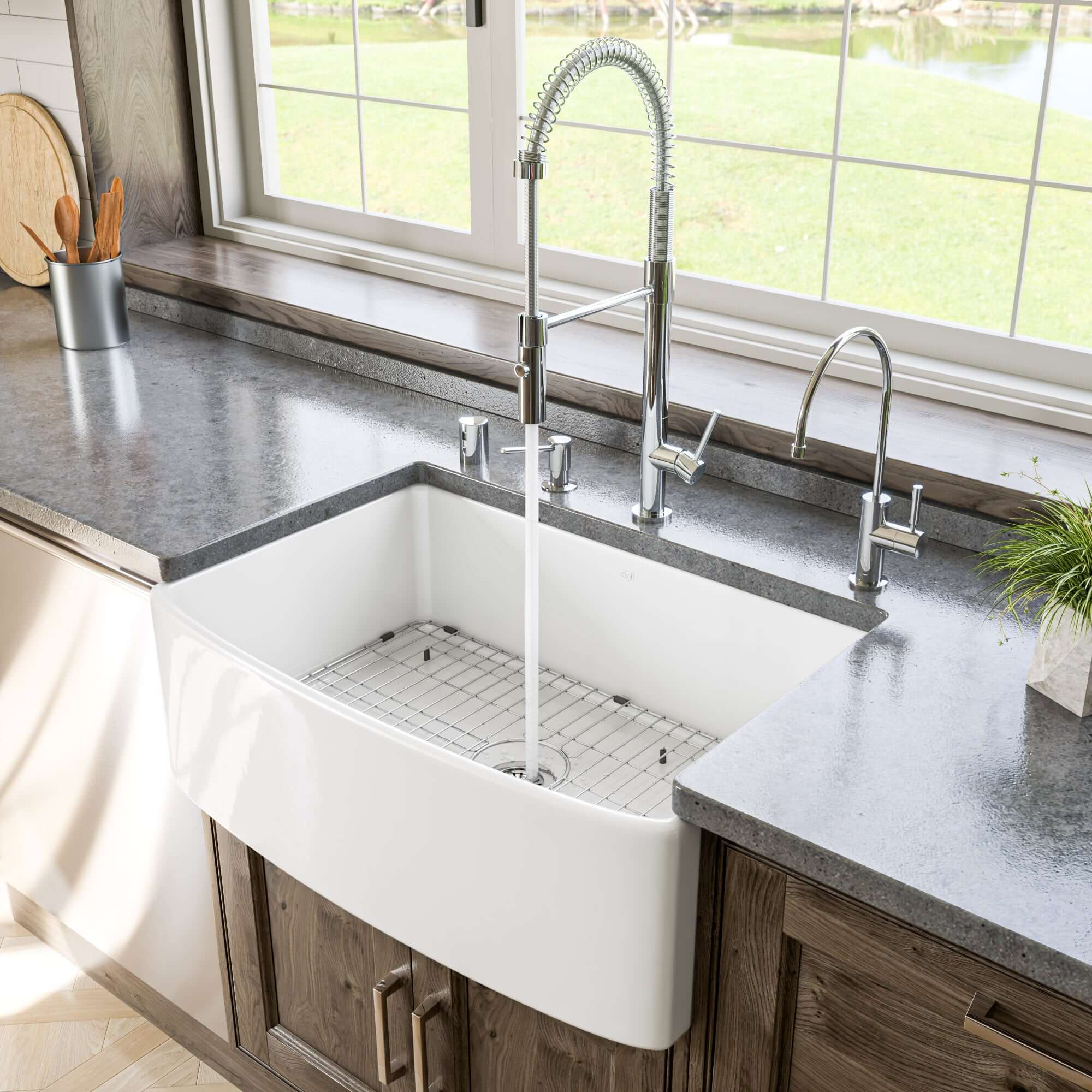 Alternate Image for ALFI brand 30" Fireclay Farmhouse Sink with Accessories, White, ABFC3020-W