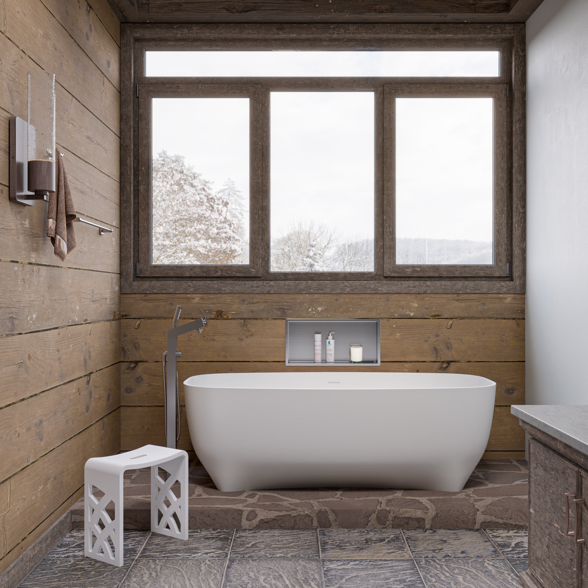 Alternate Image for ALFI brand ABST88 Designer White Matte Solid Surface Resin Bathroom / Shower Stool