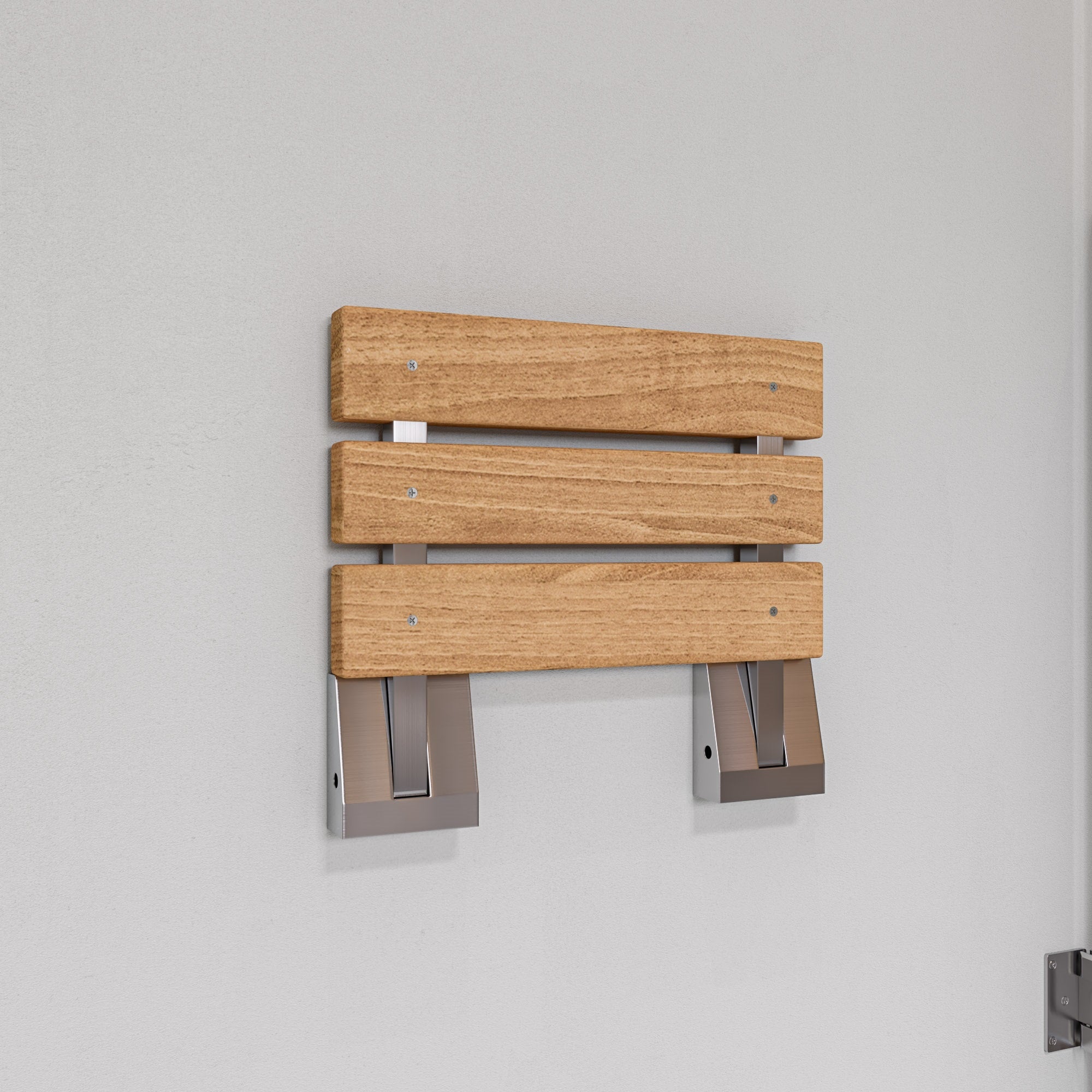 Alternate Image for ALFI brand ABS16S-BN Brushed Nickel 16" Folding Teak Wood Shower Seat Bench, Natural Wood