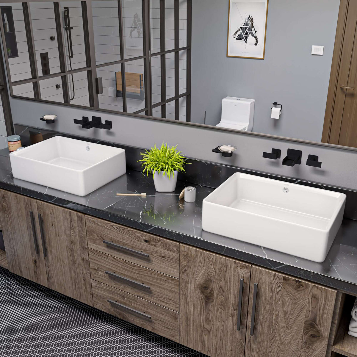 Alternate Image for Eago 19.63" x 14.13" Rectangle Above Mount Porcelain Bathroom Sink, White, No Faucet Hole, BA131