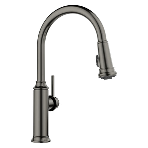 Blanco Empressa High Arc Pull-Down Dual-Spray Kitchen Faucet, Satin Dark Steel, 1.5 GPM, Brass, 443262