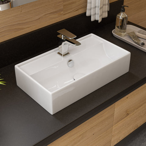 ALFI brand 21.38" x 12.25" Rectangle Wall Mount Porcelain Bathroom Sink, White, 1 Faucet Hole, ABC122