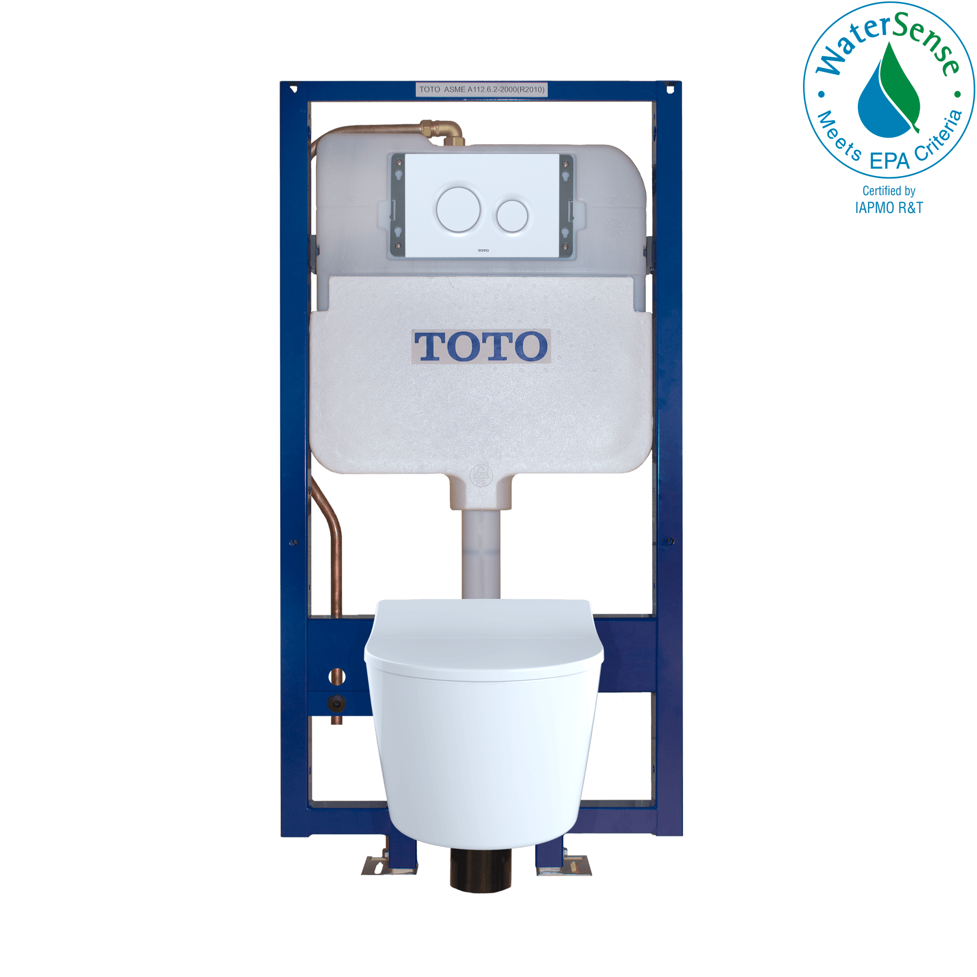 Alternate Image for TOTO RP Wall-Hung D-Shape Toilet and DuoFit In-Wall 1.28 and 0.9 GPF Dual-Flush Tank System with Copper Supply, White Matte, Vitreous China|Steel|Plastic, CWT447247CMFG#WH