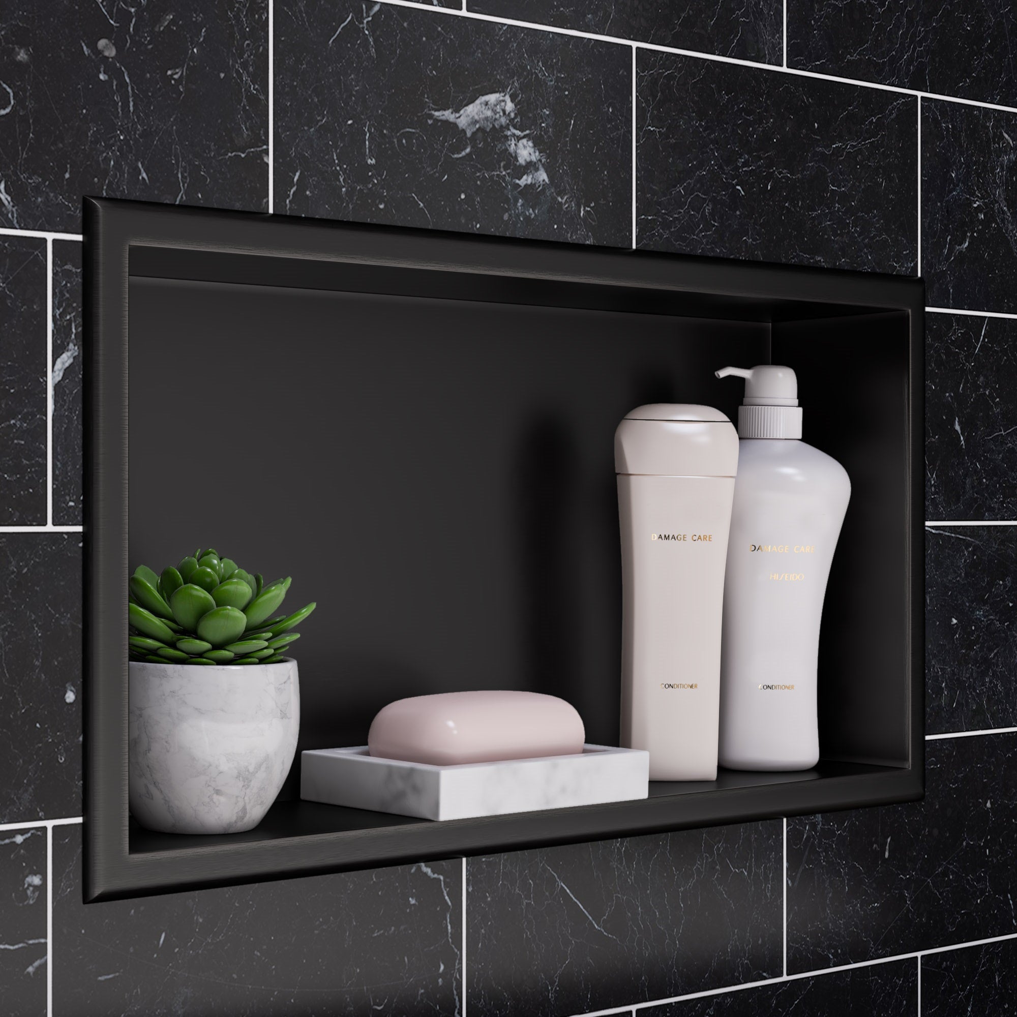 ALFI brand ABNP2412-BB 24" x 12" Brushed Black PVD Stainless Steel Horizontal Single Shelf Shower Niche, 20 Gauge