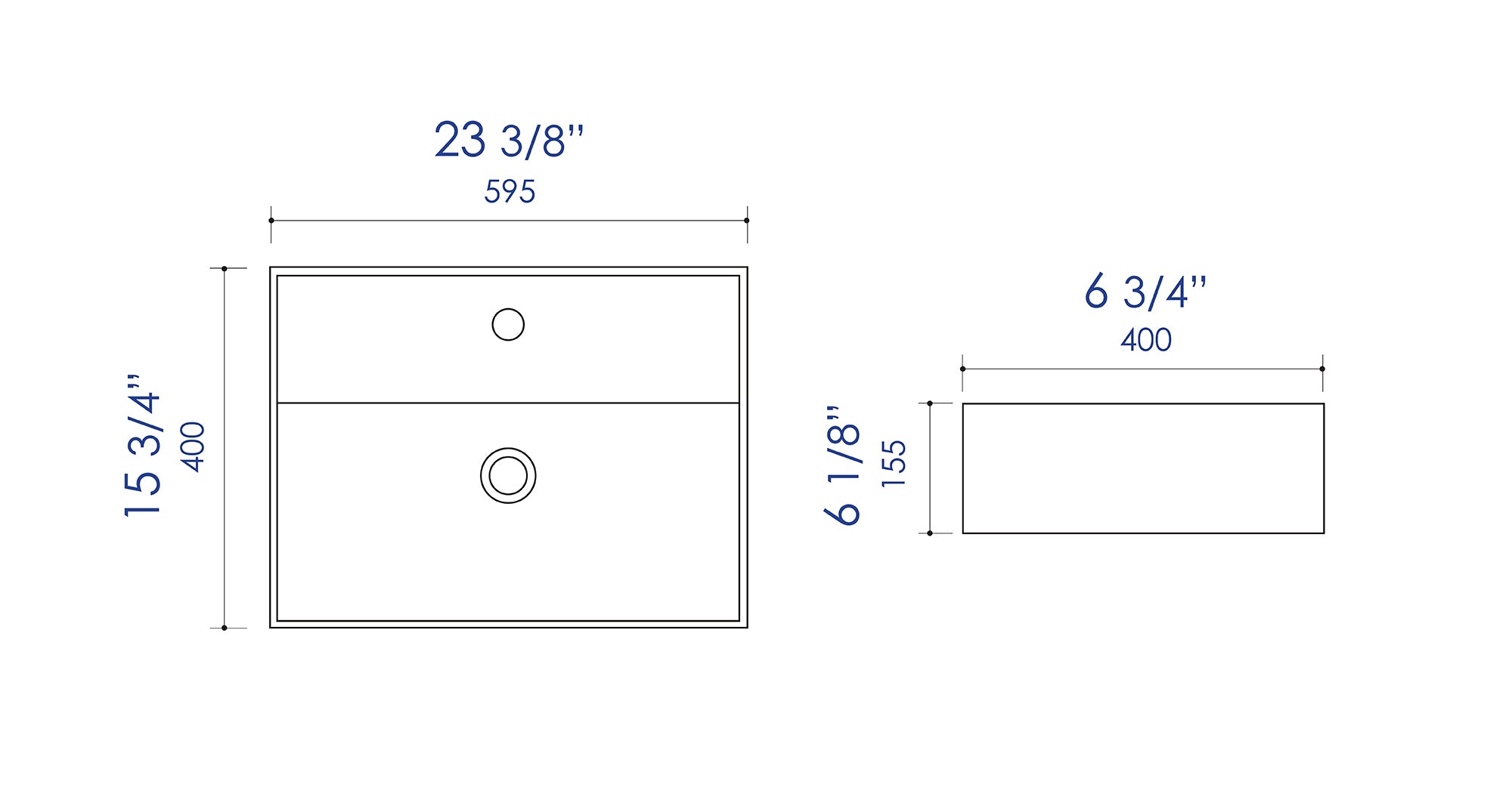 Alternate Image for ALFI brand 23.38" x 15.75" Rectangle Above Mount Porcelain Bathroom Sink, Black Matte, 1 Faucet Hole, ABC901-BM