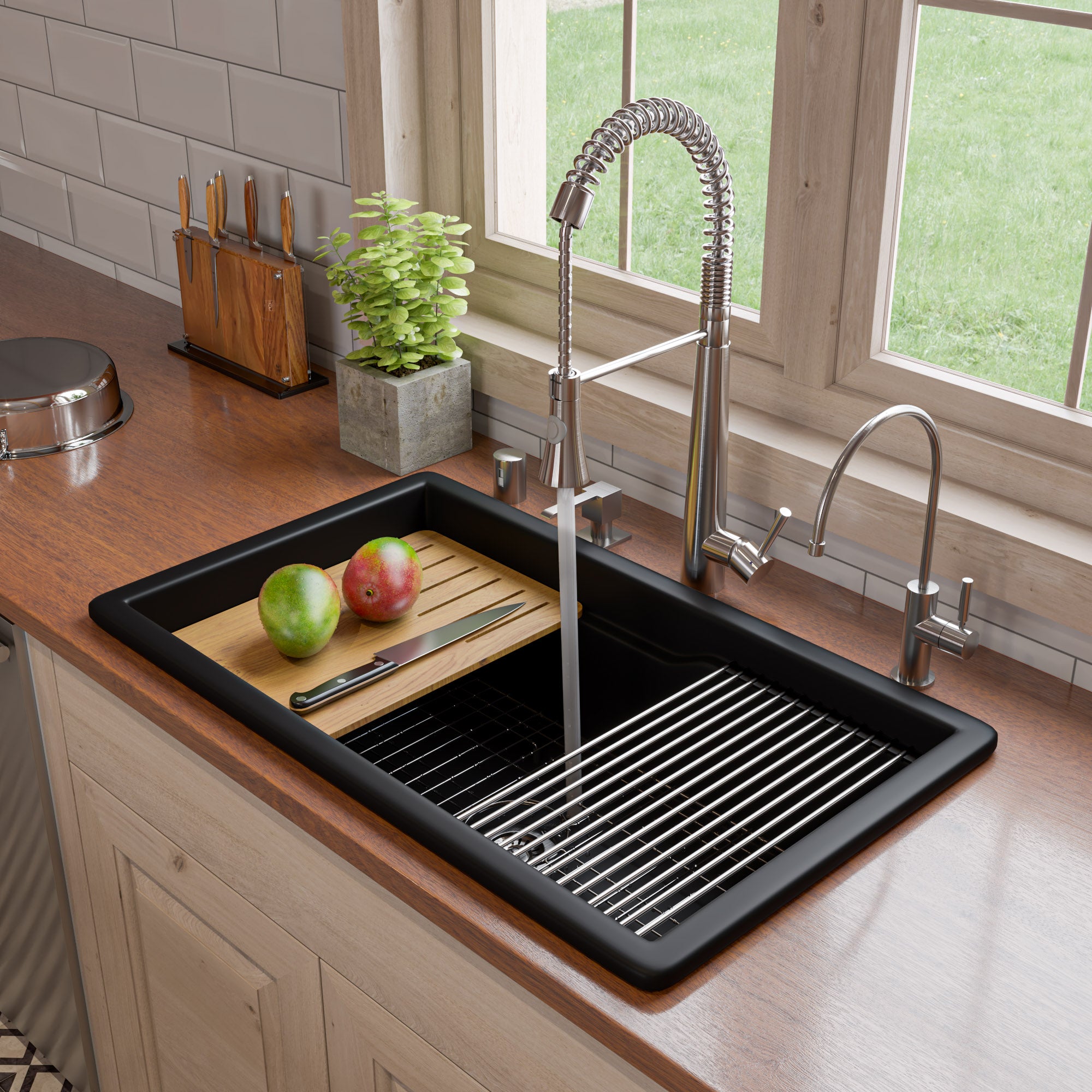 ALFI brand 32 fireclay workstation farmhouse step rim sink black matte product image