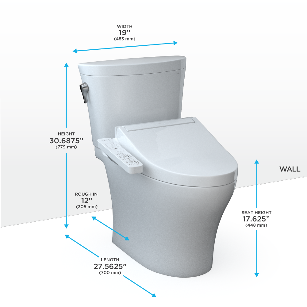TOTO WASHLET+ Aquia IV Arc Two-Piece Elongated Dual Flush 1.28 and 0.9 GPF Toilet with C2 Bidet Seat, Cotton White, Vitreous China|Plastic, MW4483074CEMFGN#01