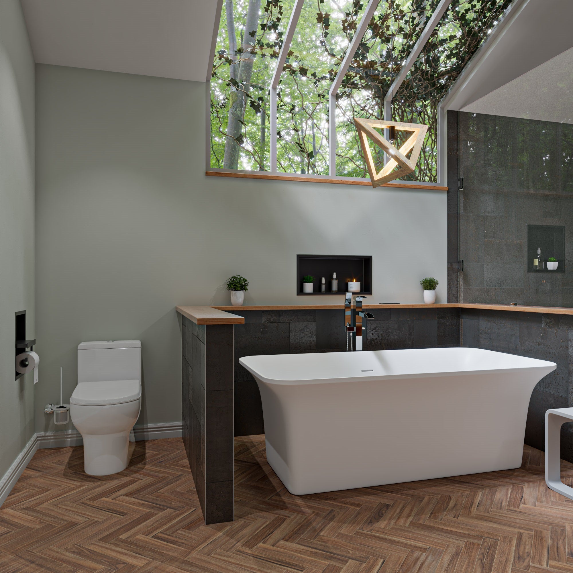 Alternate Image for ALFI brand 67" Solid Surface Smooth Resin Free Standing Rectangle Soaking Bathtub, White Matte, AB9942