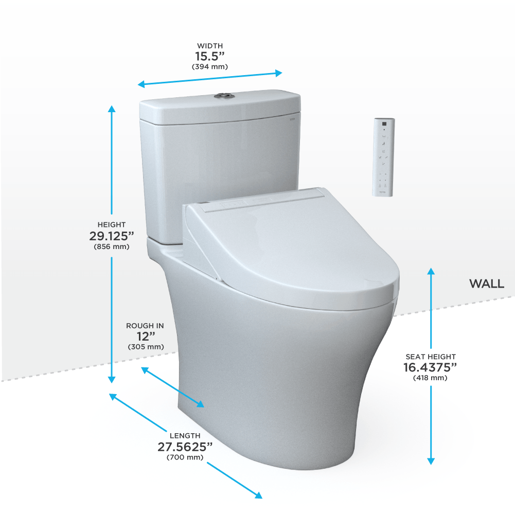 Alternate Image for TOTOWASHLET+ Aquia IV Two-Piece Elongated Dual Flush 1.28 and 0.9 GPF Toilet and WASHLET C5 Bidet Seat, Cotton White, Vitreous China|Plastic, MW4463084CEMGN#01