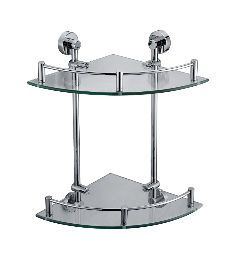 ALFI brand AB9548 Polished Chrome Corner Mounted Double Glass Shower Shelf Bathroom Accessory, Brass, Grey