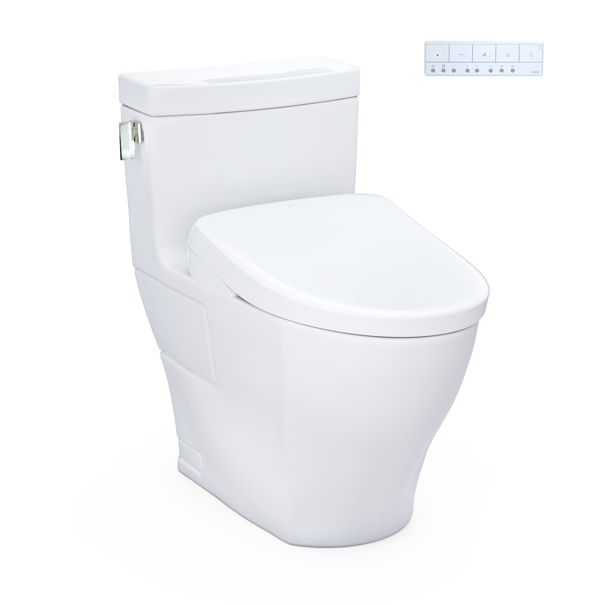 TOTO WASHLET+ Legato One-Piece Elongated 1.28 GPF Toilet and Contemporary WASHLET S7A Contemporary Bidet Seat, Cotton White, Vitreous China|Plastic, MW6244736CEFG#01