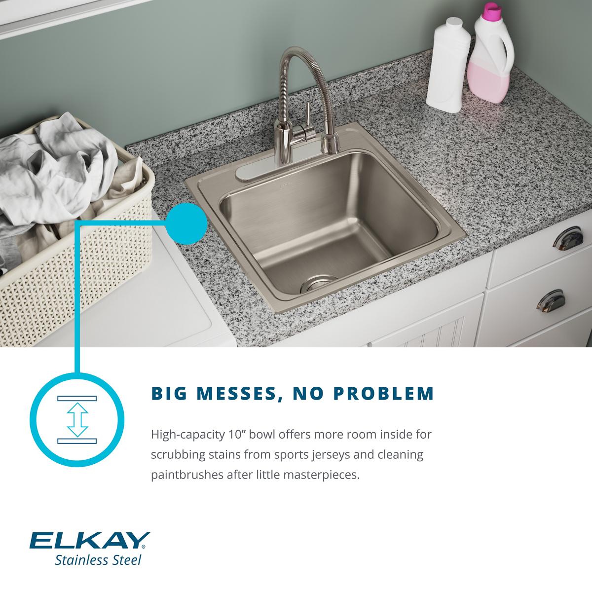 Alternate Image for Elkay Lustertone Classic 20" Drop In/Topmount Stainless Steel Laundry/Utility Sink, Lustrous Satin, OS4 Faucet Holes, DLR191910OS4