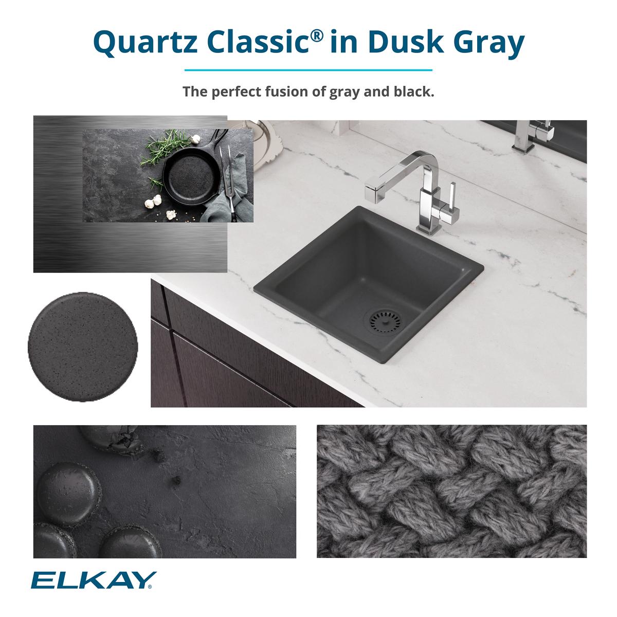 Alternate Image for Elkay Quartz Classic 33" Drop In/Topmount Quartz Kitchen Sink, Dusk Gray, 5 Pre-scored Faucet Holes, ELGR13322GY0