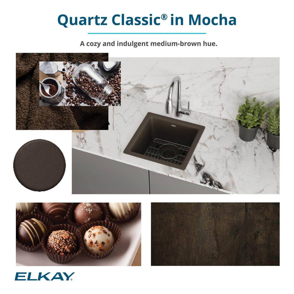 Alternate Image for Elkay Quartz Classic 33" Undermount Quartz Kitchen Sink, 60/40 Double Bowl, Mocha, ELGULBO3322MC0