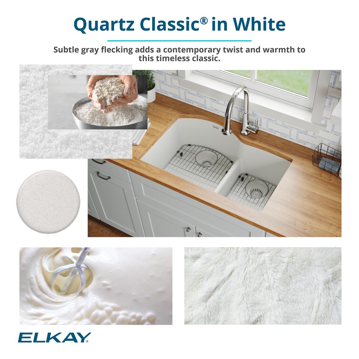 Alternate Image for Elkay Quartz Classic 33" Drop In/Topmount Quartz Kitchen Sink, White, 5 Pre-scored Faucet Holes, ELGR13322WH0