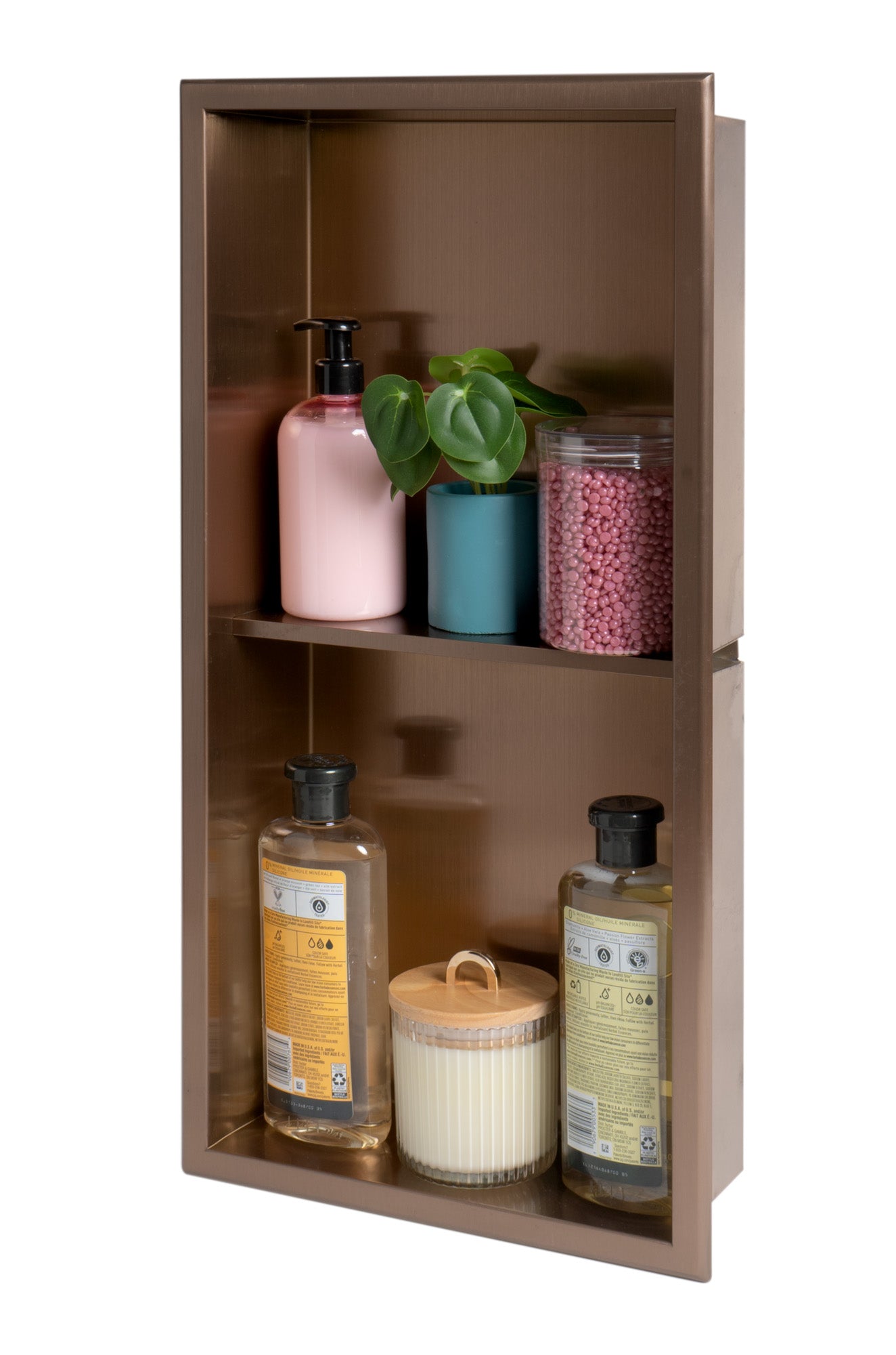 Alternate Image for ALFI brand ABNP1224-BC 12" x 24" Brushed Copper PVD Stainless Steel Vertical Double Shelf Shower Niche, 20 Gauge