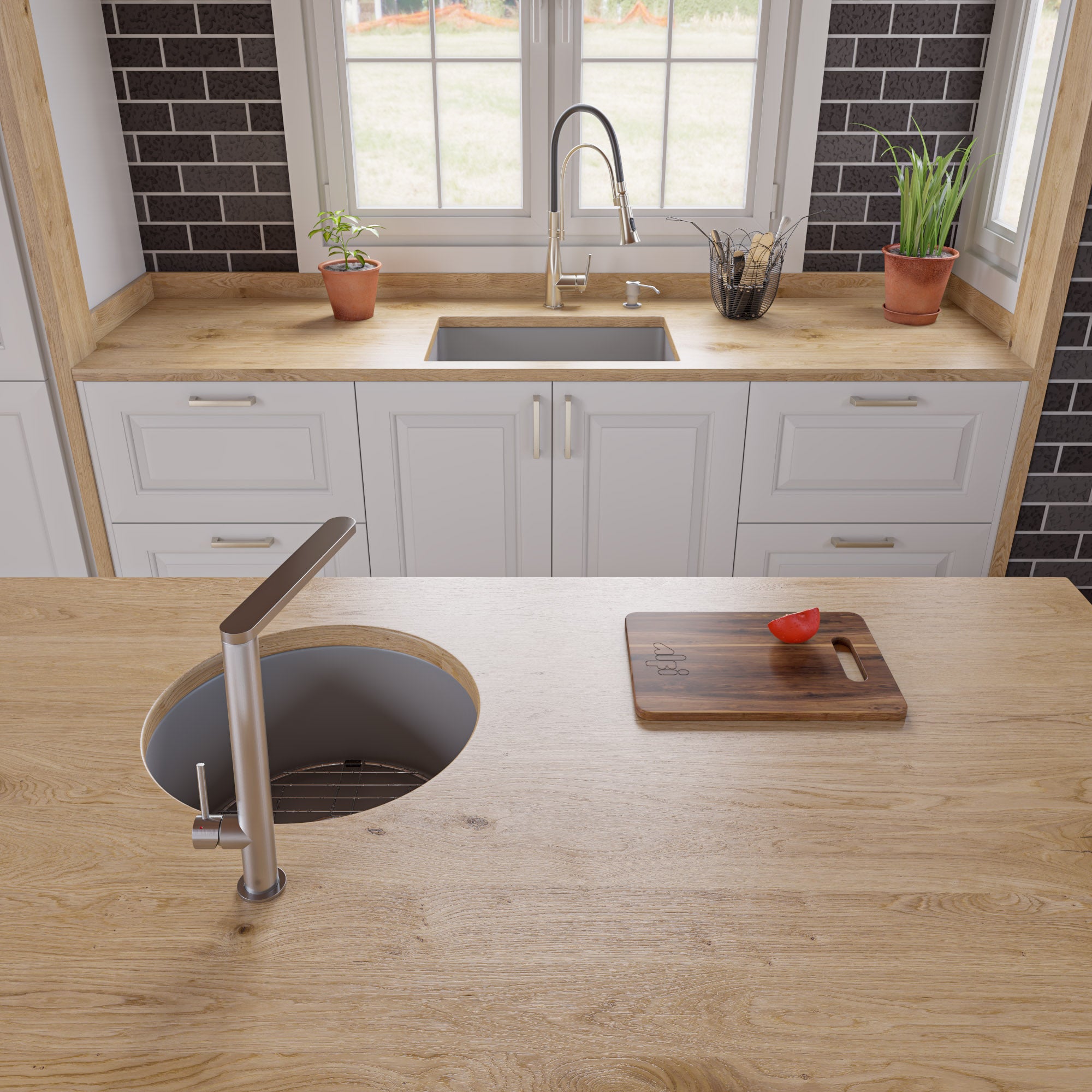 Alternate Image for ALFI brand 27" Dual Mount Fireclay Kitchen Sink, Gray Matte, No Faucet Hole, ABF2718UD-GM