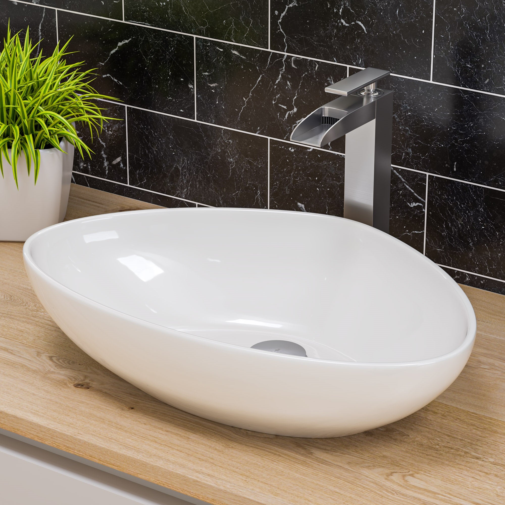 ALFI Brushed Nickel Single Hole Tall Waterfall Bathroom Faucet, AB1597-BN