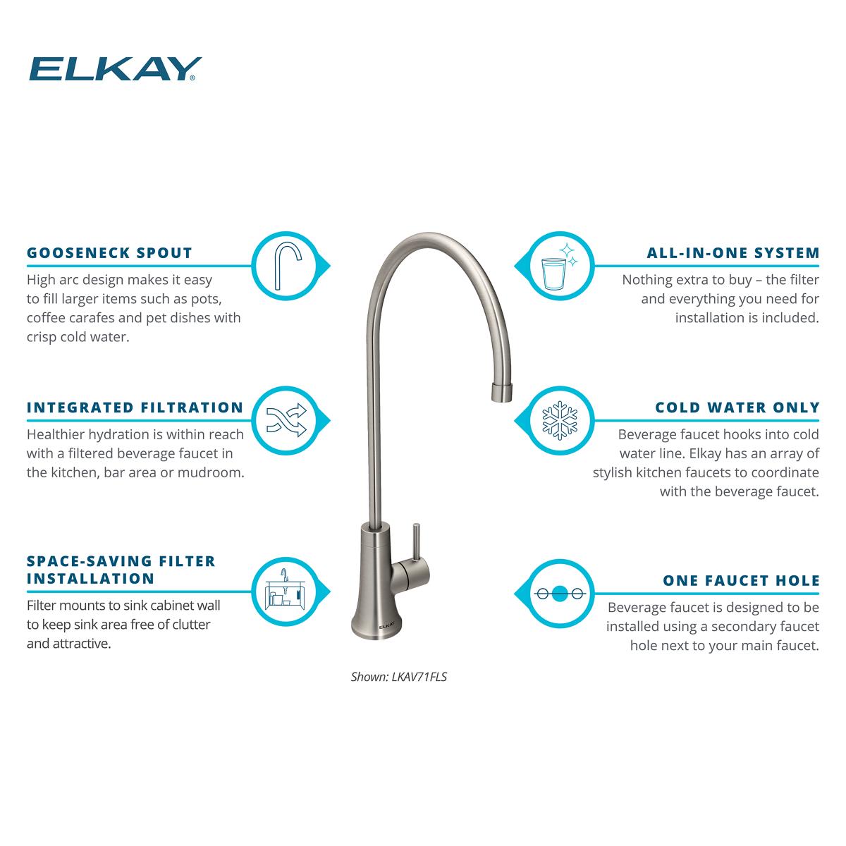 Alternate Image for Elkay Avado 1.5 GPM Lever Handle Gooseneck Spout Brass ADA Beverage Faucet, Lustrous Steel, LKAV71FLS