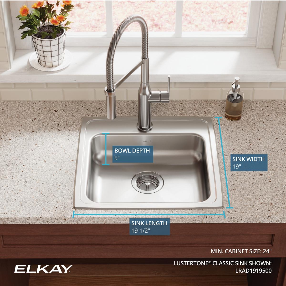 Alternate Image for Elkay Lustertone Classic 20" Drop In/Topmount Stainless Steel ADA Kitchen Sink, Lustrous Satin, No Faucet Hole, LRAD1919500