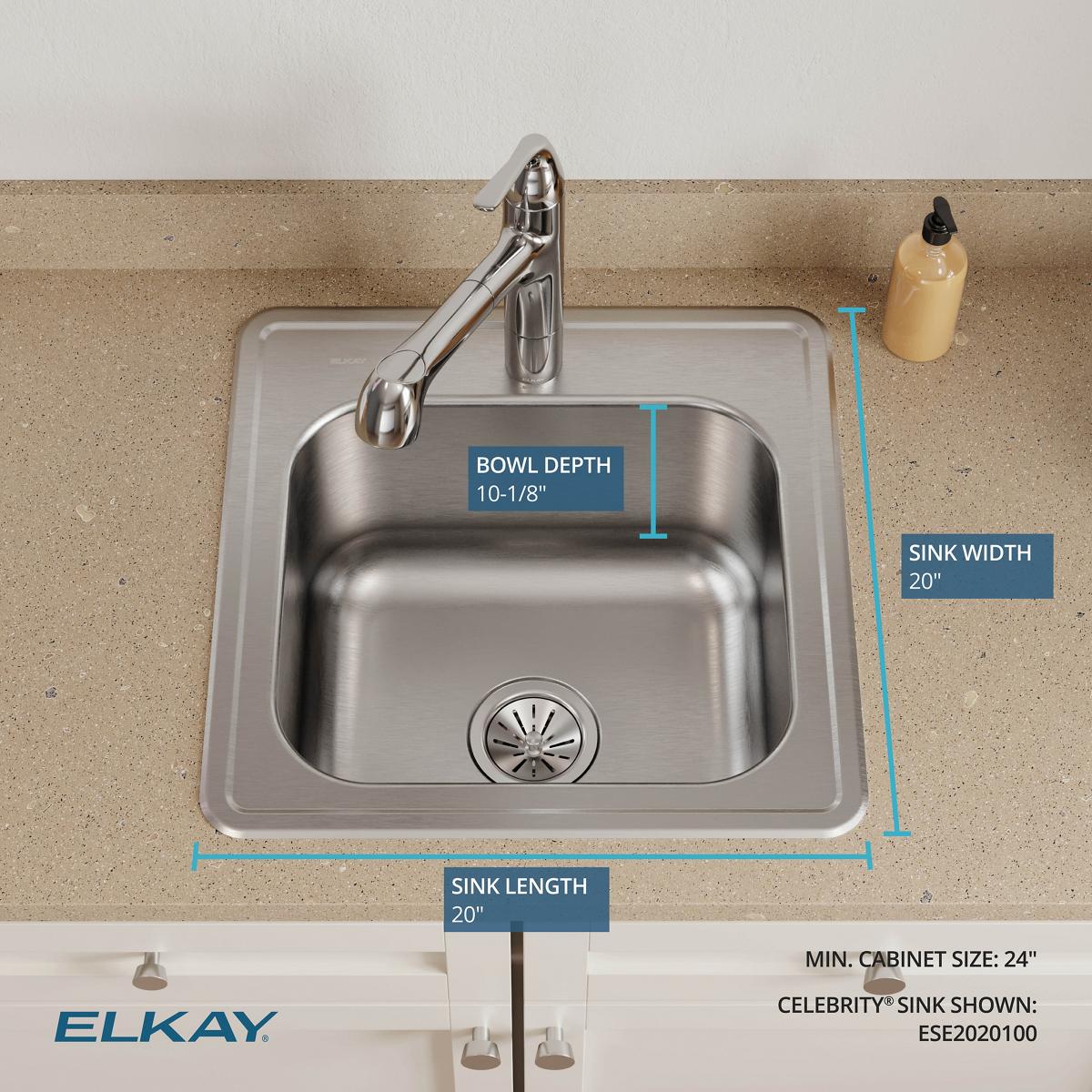 Alternate Image for Elkay Celebrity 20" Drop In/Topmount Stainless Steel Laundry/Utility Sink, Brushed Satin, No Faucet Hole, ESE2020100
