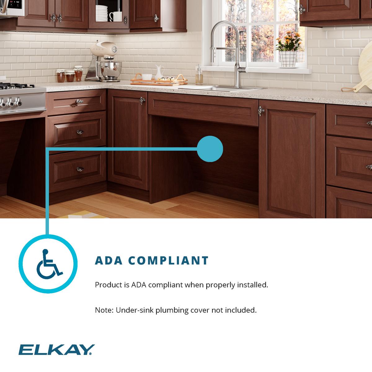 Alternate Image for Elkay Lustertone Classic 19" Drop In/Topmount Stainless Steel ADA Kitchen Sink, Single Bowl, Lustrous Satin, 2 Faucet Holes, LRAD1918552