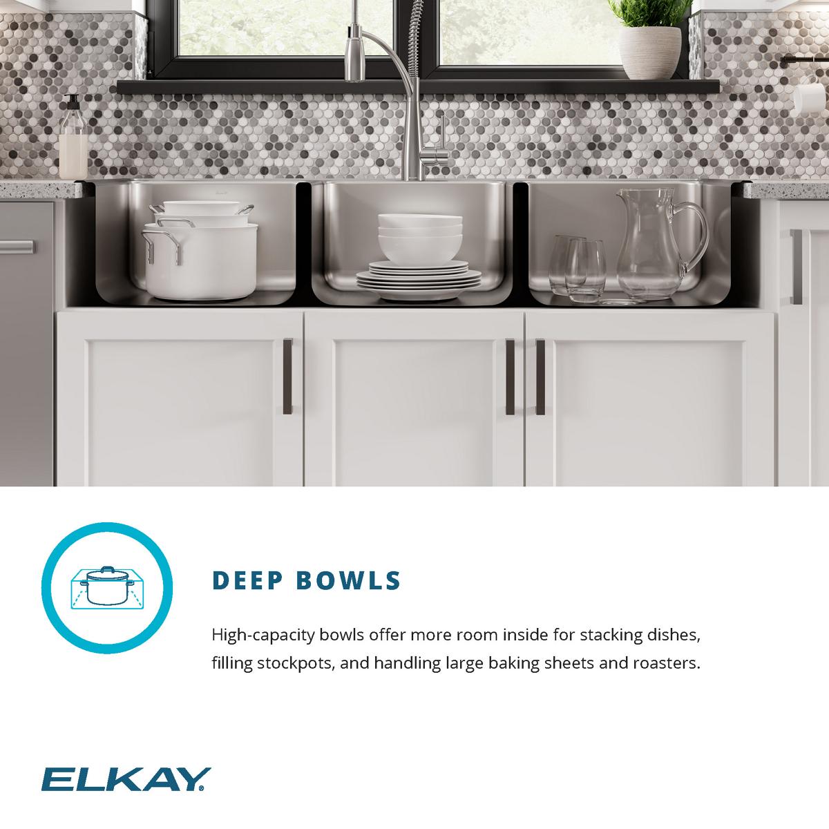 Alternate Image for Elkay Lustertone Classic 54" Drop In/Topmount Stainless Steel Kitchen Sink, 33/33/33 Triple Bowl, Lustrous Satin, 18 Gauge, LTR5422100